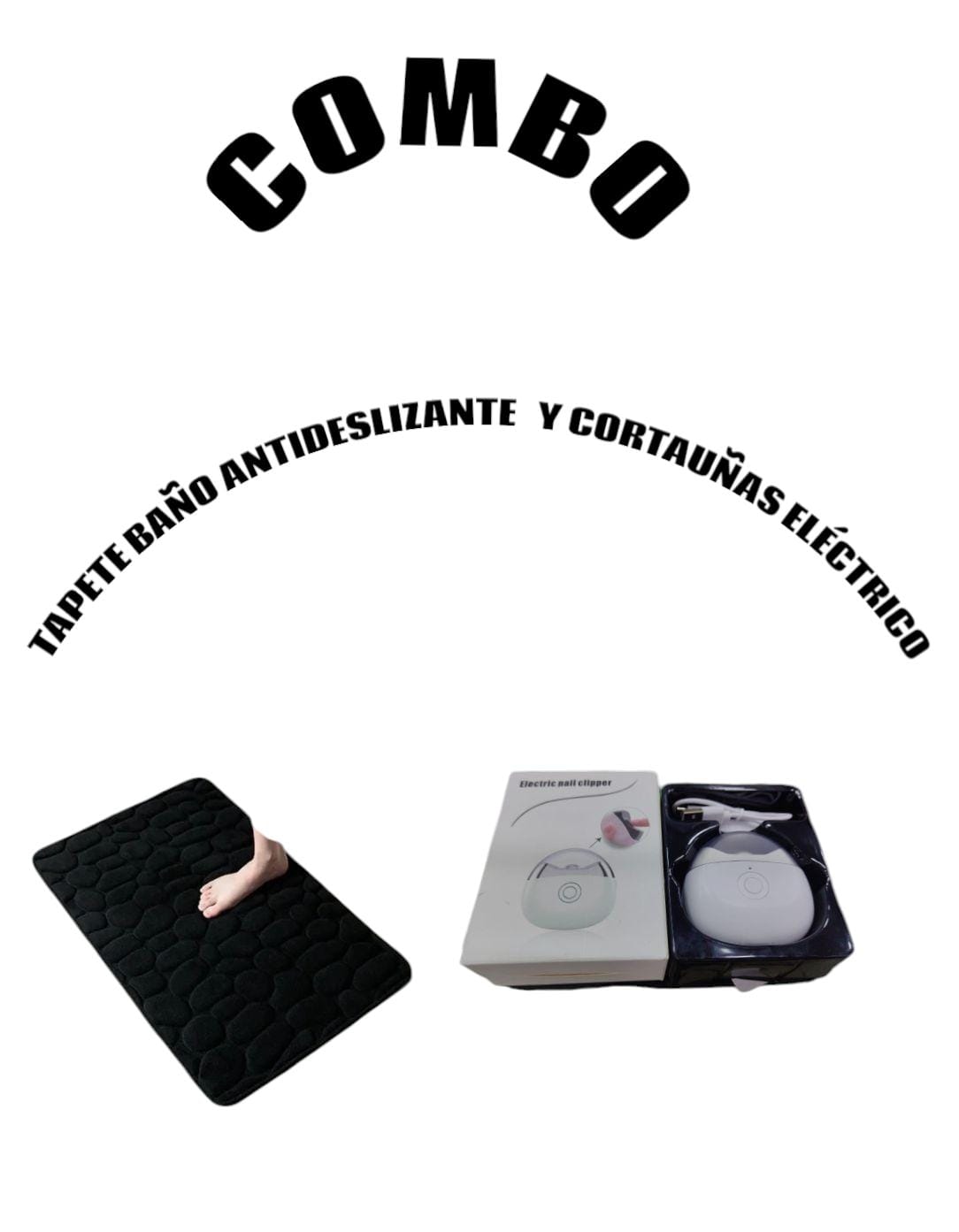 COMBO TAPETE BAÑO Y CORTAUÑAS ELECTRICO